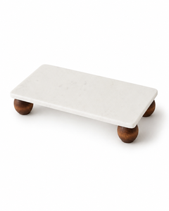Plateau de service rectangulaire en marbre blanc de luxe moderne avec pieds en bois pour hôtel, buffet et décoration intérieure - Vente en gros - Product Image 3