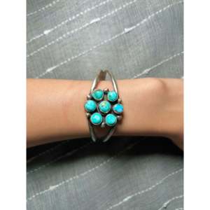 Navajo Handmade Cultural Collectible Mixed Turquoise & Sterling Silver Cluster Cuff <b>Bracelet</b> - Product Image 5