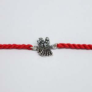 925 Silver Divine Radha Krishna Rakhi with Freshwater Pearl Princess Cut <b>Charm</b> Bracelet Rhodium Plated Religious Lover's Shape - Product Image 2