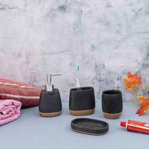 Juego de baño moderno en negro y madera, accesorios elegantes de diseño minimalista adecuados para hogares, baños de invitados, hoteles y oficinas - Product Image 4