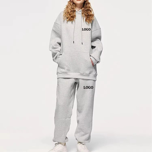 Survêtements d'hiver brodés de haute qualité pour femmes, impression personnalisée, manches longues lavées, streetwear, ensemble sweat-shirt et jogging surdimensionné - Product Image 2