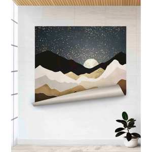 Arte de pared en vidrio con paisaje de luna y montaña dorada - Panel de lienzo impreso, póster enrollado - Product Image 1