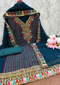 Traje de Mujer Jorjet de Seda Pura No Tejida para las Cuatro Estaciones con Estampado Digital y Accesorios Étnicos Bordados - Product Image 6