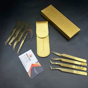 แหนบขนตาปลอมพลาสม่าสีทองทำจากสแตนเลสออกแบบโลโก้ได้ตามต้องการใช้มือทดสอบด้วยมือแหนบต่อขนตาปลอม - Product Image 1