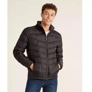 Blouson matelassé de style universitaire pour homme, veste bomber en duvet avec col et poignets rayés, style streetwear, blousons matelassés pour homme - Product Image 2