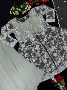 EthnicRang Dernier créateur Femme Faux Chinon Fil de Soie Broderie Séquence Travail Plazzo Costume Pakistanais Salwar Kameez Indien - Product Image 6