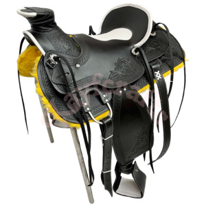 Selle Wade Western en cuir noir de qualité supérieure avec accent en cuir de vachette blanc Ensemble complet de sellerie inclus selle de cheval équitation Western - Product Image 2