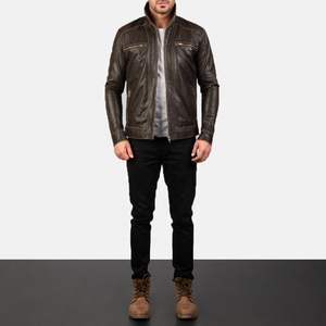 Chaqueta de cuero marrón para hombre, personalizada con bolsillos frontales, chaqueta de cuero de oveja de la mejor calidad para hombre - Product Image 6