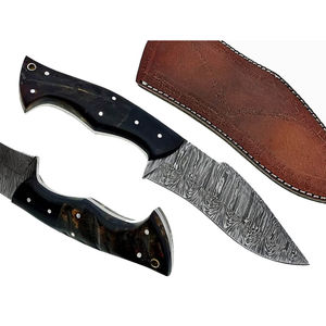 Cuchillo Skinner de Acero de Damasco Hecho a Mano Personalizado Burraq OEM/DIY con Mango de Madera de Resina y Funda de Cuero, Regalo Perfecto para Camping y Caza - Product Image 1