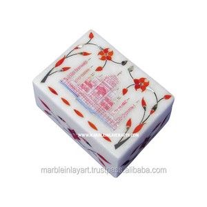 Boîtes à bijoux en marbre incrusté faites à la main avec un motif du Taj Mahal - Product Image 1