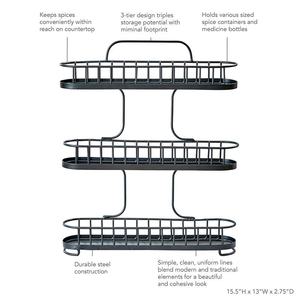 Armoire à épices à 3 niveaux en fer enduit de couleur noire, finition antirouille et durable, organisateur de rangement de cuisine polyvalent - Product Image 2