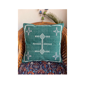 Premium Quality Handmade Cotton Sabra <b>Pillow</b> Cover Floral Square Decorative Floral-Shape Throw <b>Pillow</b> Hand-Stitched <b>Back</b> Detail - Product Image 1