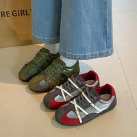 Baskets décontractées polyvalentes pour femmes en cuir véritable, style rétro color block, avec talon compensé invisible, Nouvelle collection Automne 2026, Stock international