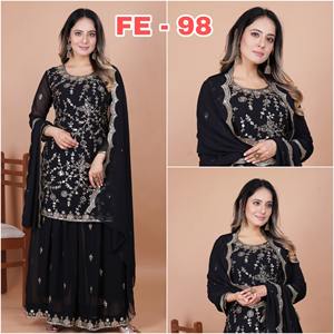 Traje Sharara de Georgette Indio Pakistaní, Estilos Tradicionales con un Toque Moderno, Ropa de Moda para Mujer, Superventas - Product Image 5