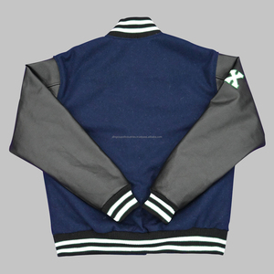 Veste coupe-vent chaude d'hiver décontractée pour hommes, manteau en tissu de laine à manches en cuir avec logo brodé personnalisé et style universitaire de baseball - Product Image 2