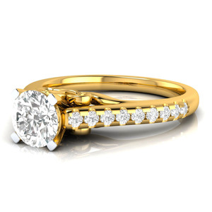 Anillo de Compromiso de Oro Amarillo de 14K con Diamantes |   Anillo de Compromiso Elegante y Lujoso con Centro Redondo de 1.00TCW y Banda de Diamantes Pavé, Joyería Fina - Product Image 4