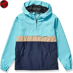 Chaqueta Anorak con Capucha y Bloques de Color, Ligera, Cortavientos, Impermeable, para Exteriores, con Cierre de Cremallera de un Cuarto - Product Image 1