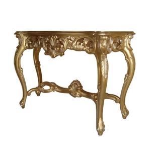 Table de couloir peinte or et argent, table console en bois sculptée à la main, table d'entrée classique pour salon, villa et hôtel - Product Image 5