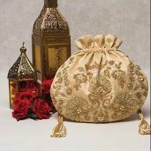 NOUVEAU-BEAUX sacs POTLI sur soie avec perles de verre cristal, pierre, perle et broderie DABKA pour la fête/mariage = 2025 - Product Image 1