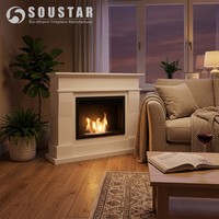 Cheminée bioéthanol autoportante MDF-03WH avec cadre en acier, sans conduit de fumée, avec poignée de flamme, pour intérieur