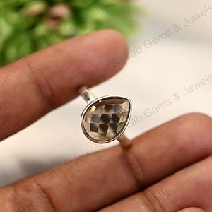 Anillo de Plata de Ley 925 con Cuarzo Ahumado en Forma de Pera, Corte Checker, para Mujer, Joyería Fina Hecha a Mano para Uso Diario, Oferta de Navidad - Product Image 5