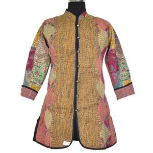 Veste Coton Stonewash Kantha Manteau Long à Manches Longues avec Boutons Respirant et Réversible pour Automne Hiver Printemps - Product Image 1
