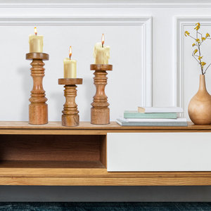 Ensemble de 3 bougeoirs en bois fabriqués à la main en brun fini parfait pour salon chambre intérieur extérieur et événements - Product Image 2