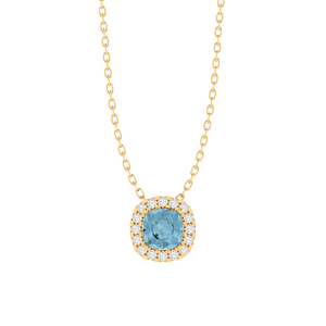 Collar de Plata de Ley Chapado en Oro Rosa de 18 Pulgadas con Colgante de Circonita Cúbica con Corte Cojín y Piedra Preciosa de Aguamarina con Diamante - Product Image 4