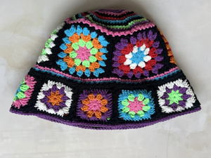 Colorful Granny Square Crochet <b>Bucket</b> <b>Hat</b> <b>Rainbow</b> Sun <b>Hat</b> for Cycling Outdoor Casual for Beach Travel Festival Summer Gift Idea - Product Image 2