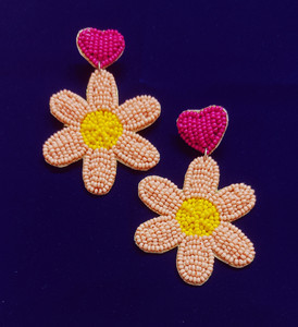 Coloré fleur rocaille perle boucles d'oreilles coeur haut balancent Boho bijoux à la mode perlé déclaration mode fête porter unisexe - Product Image 1