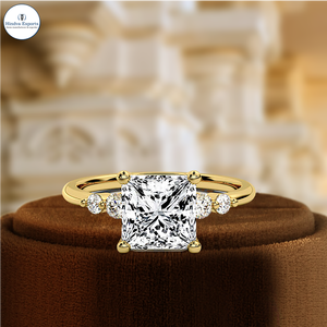 Anillo de Compromiso Solitario de Oro Rosa de 14K, Diamante Cultivado en Laboratorio con Certificación IGI, 1 Ct Corte Princesa con Dos Piedras Laterales Redondas, Anillo de Bodas - Product Image 1