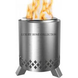 Round bowl shaped metal <b>fire</b> <b>pit</b> <b>with</b> artistic lattice cutouts creating stunning flame patterns during night time use - Product Image 1