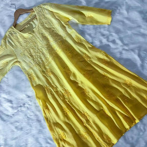 Handcrafted <b>Chikankari</b> Embroidered Modal Chanderi Stylish Regular Fit All Seasons Winter Summer Kurti | Knee-Length | Ethnic - Product Image 1