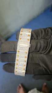 นาฬิกาเพชรโมอิสรูปโครงกระดูกแบบโบราณทำจากสแตนเลสสุดหรู41มม. นาฬิกาควอทซ์สุดหรูสไตล์ฮิปฮอปสุดหรูแก้วอะนาล็อกสีเหลือง - Product Image 3