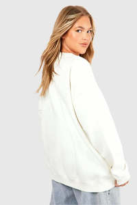 Women Casual <b>Crew</b> <b>Neck</b> Oversized Hoodie Fleece <b>Sweatshirt</b> 100% Cotton Breathable Waterproof Winter 300g Back Logo - Product Image 2