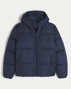 Blouson d'hiver personnalisé pour homme, veste à capuche bleue de créateur, lourdement isolé, brillant, rembourré, grande taille, OEM disponible - Product Image 3