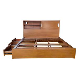 Cadre de lit en bois avec tiroirs de rangement, lit plateforme en bois brun pour chambre à coucher - Product Image 1