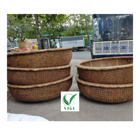 Bateau coracle vietnamien traditionnel en bambou - Panier de pêche artisanal et écologique