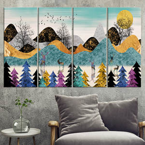 Impresión en lienzo de bosque abstracto: decoración de paisaje montañoso, solo impresa, JUEGO DE 4 LIEÑOS - Product Image 1