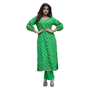 Ensemble coordonné Aaranya Bloom en pur coton imprimé à la main avec motif doré au meilleur prix - Product Image 1