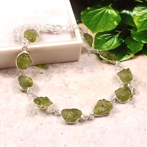 925 Sterling <b>Silver</b> Adjustable <b>Bracelet</b> with Raw Peridot Gemstone Trendy Personalized Jewelry <b>for</b> Weddings and Parties - Product Image 2