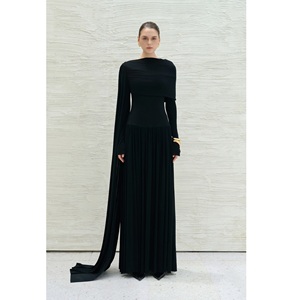 Robes élégantes en gros pour femmes, robe longue drapée DANNY, manches longues, 95% acétate, 5% élasthanne, robes longues pour femmes à manches longues - Product Image 2