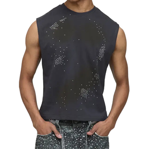 T-shirt sans manches en coton uni surdimensionné pour homme, vente chaude, personnalisable, décontracté, confortable, avec strass, vente en gros - Product Image 4