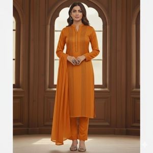 Traje Salwar Kameez de 3 Piezas para Mujer, Estilo Indio Pakistaní, Elegante, Casual, Ligero, Cómodo, de Secado Rápido, Top de Tela Lawn, Color Sólido, para Fiesta - Product Image 6