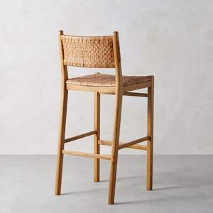 Tabouret De Bar En Bois De Teck Avec Rotin - Product Image 4