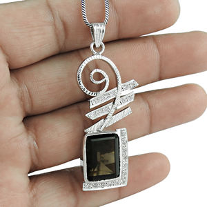 Amazing Natural Smoky Quartz & White CZ Gemstone Collier de luxe pendentif de charme pour les femmes en argent sterling 925 Fine Jewelry OEM - Product Image 2