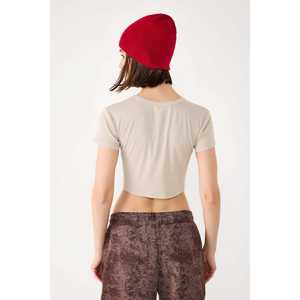 เสื้อครอปท็อปผ้าคอตตอน 100% แบบริบ สำหรับผู้หญิง ปักโลโก้ด้วยหิน ทรงลำลอง ฟรีไซส์ ระบายอากาศได้ดี - Product Image 5