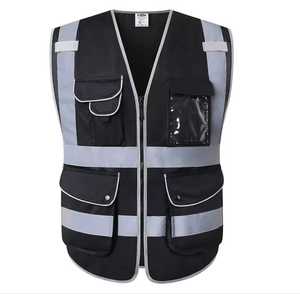 Gilet de sécurité noir haute visibilité avec fermeture éclair, Logo personnalisé, vêtements de travail, gilet de sécurité noir réfléchissant, vente en gros - Product Image 1