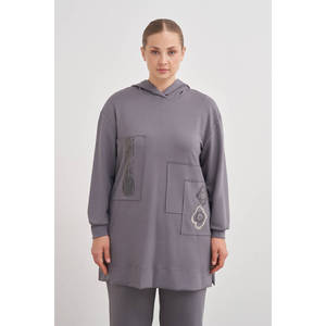เสื้อสเวตเตอร์มีฮู้ดถักนิตติ้งสีแอนทราไซต์ - Product Image 3