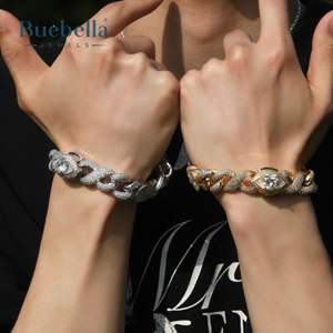 Hot Sale 16mm 18K Gold and 925 Silver Plated Iced Devil Eye Various Planets <b>Cuban</b> <b>Bracelet</b> for <b>Men</b> - Product Image 5